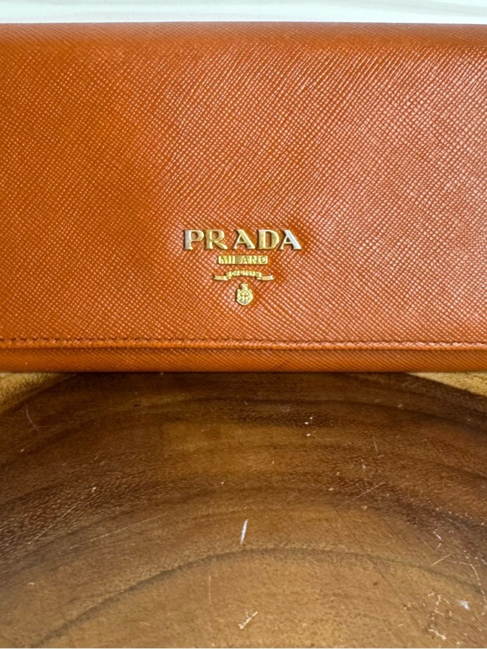 Prada Saffiano Leather Wallet in Orange with Embossed Logo